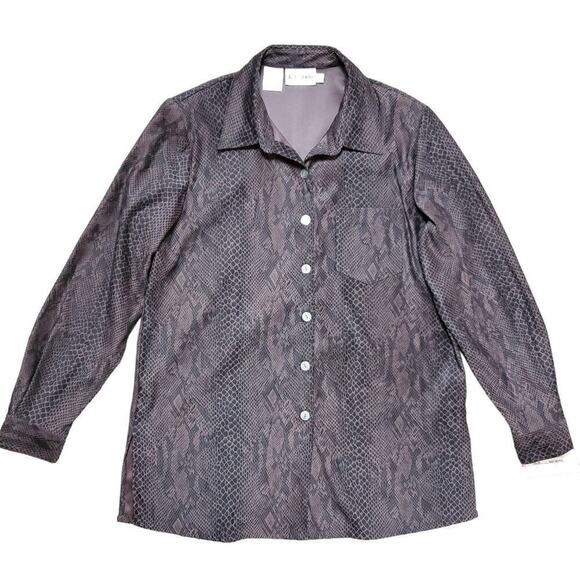 Vintage K.C. Studio Women Retro Snake Print Button-Up Long Sleeves Top Size 12 - Picture 1 of 11